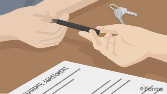 tenant handing pen over to roommate to sign agreement