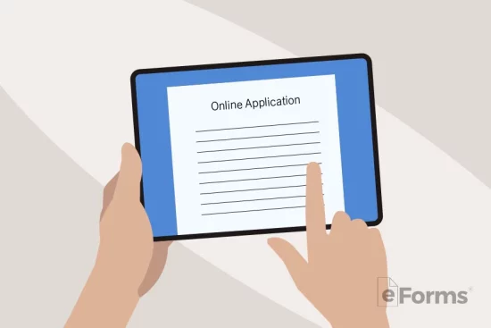 Person filling out an online application on their iPad. 