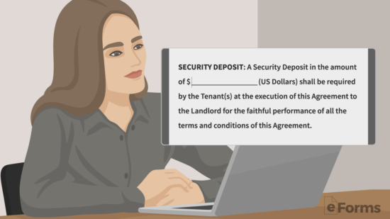landlord filling out security deposit information on residential lease agreement
