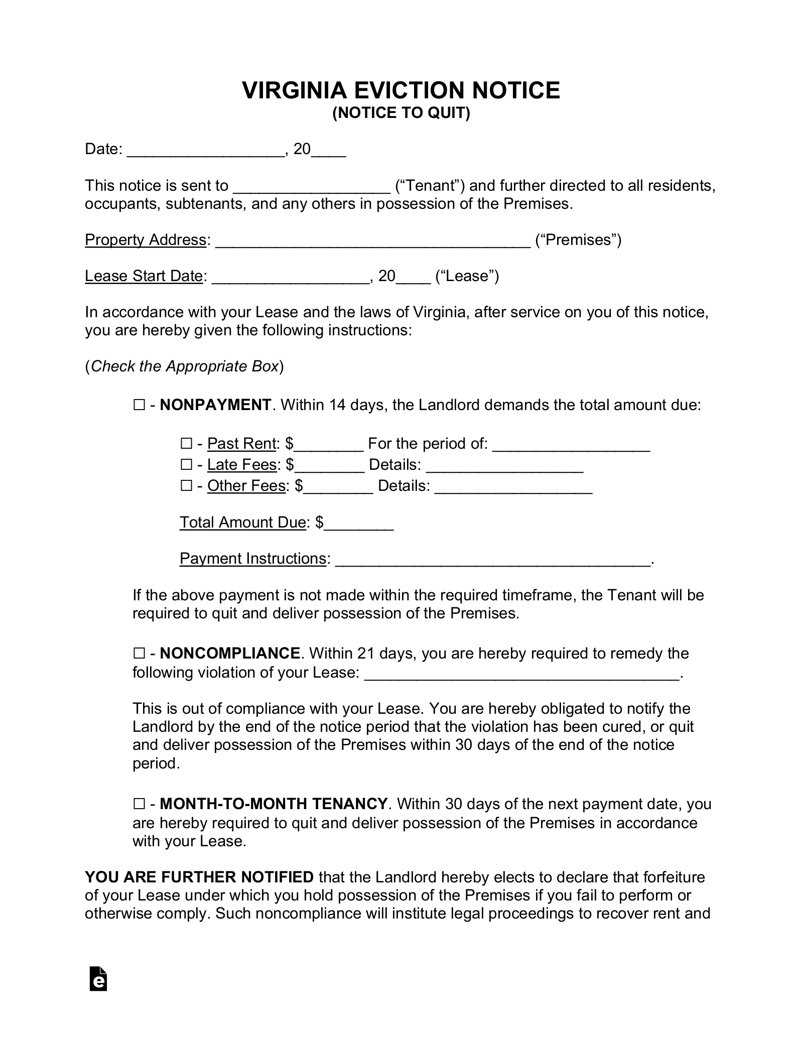 Virginia Eviction Notice Forms (3)