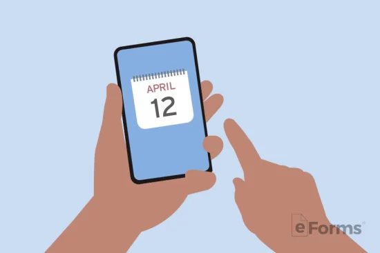 Hand holding smart phone with calendar date.