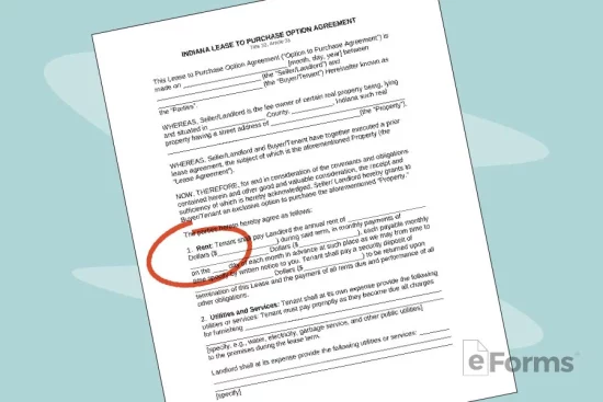 A lease agreement with a red circle around a provision that reads "VIII: RENT." 