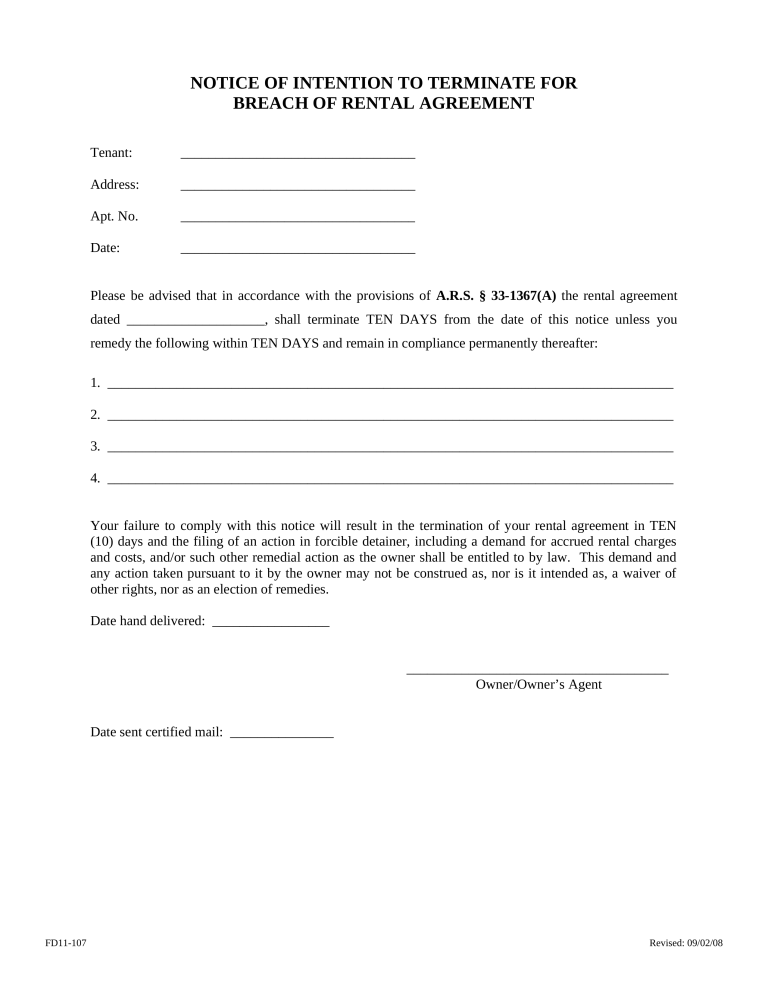 Free Arizona Eviction Notice Forms (4) PDF Word eForms