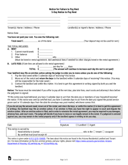 Arizona 5-Day Notice to Pay or Vacate Form – Notice to Quit