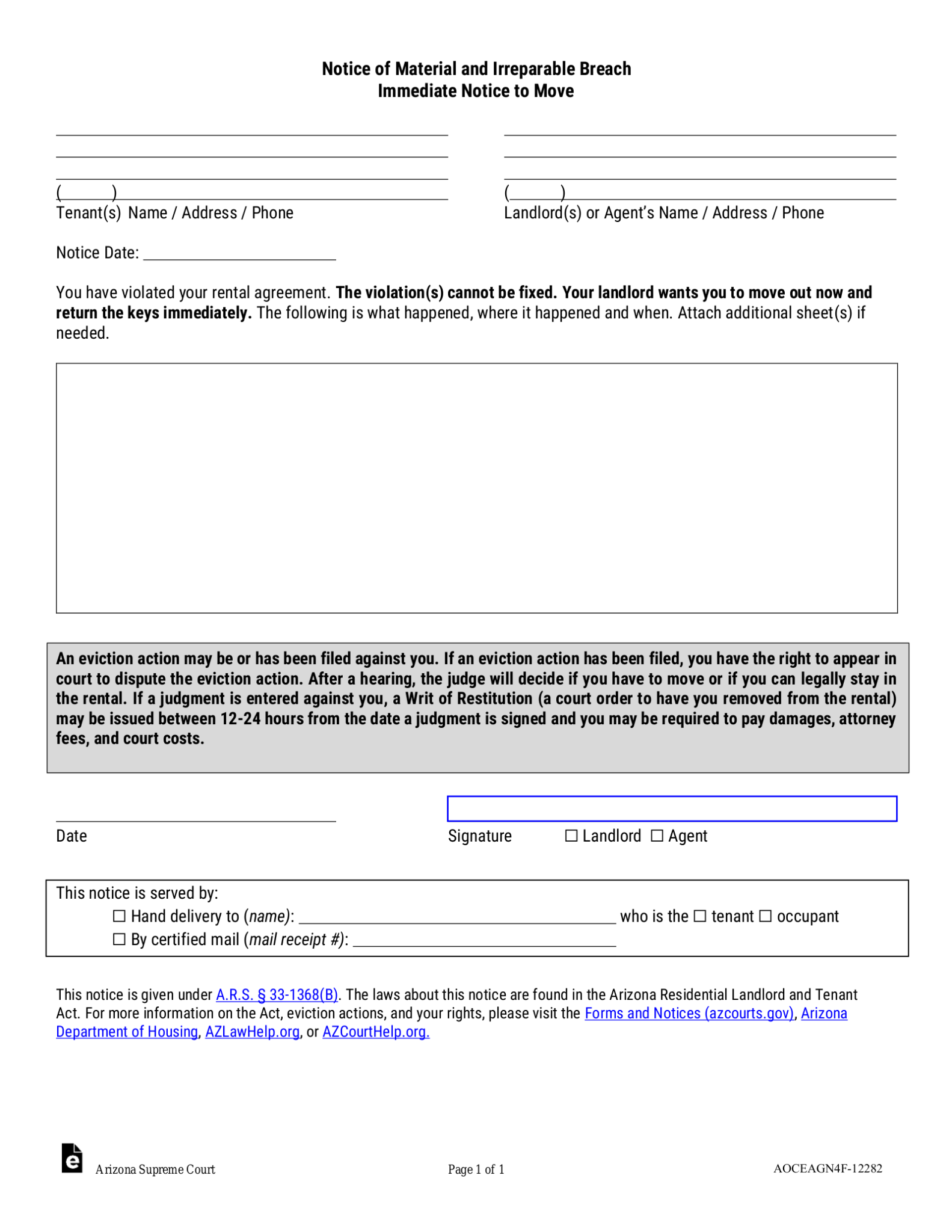 Free Arizona Eviction Notice Forms (4) - PDF | Word – eForms