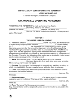 Arkansas Multi-Member LLC Operating Agreement Form