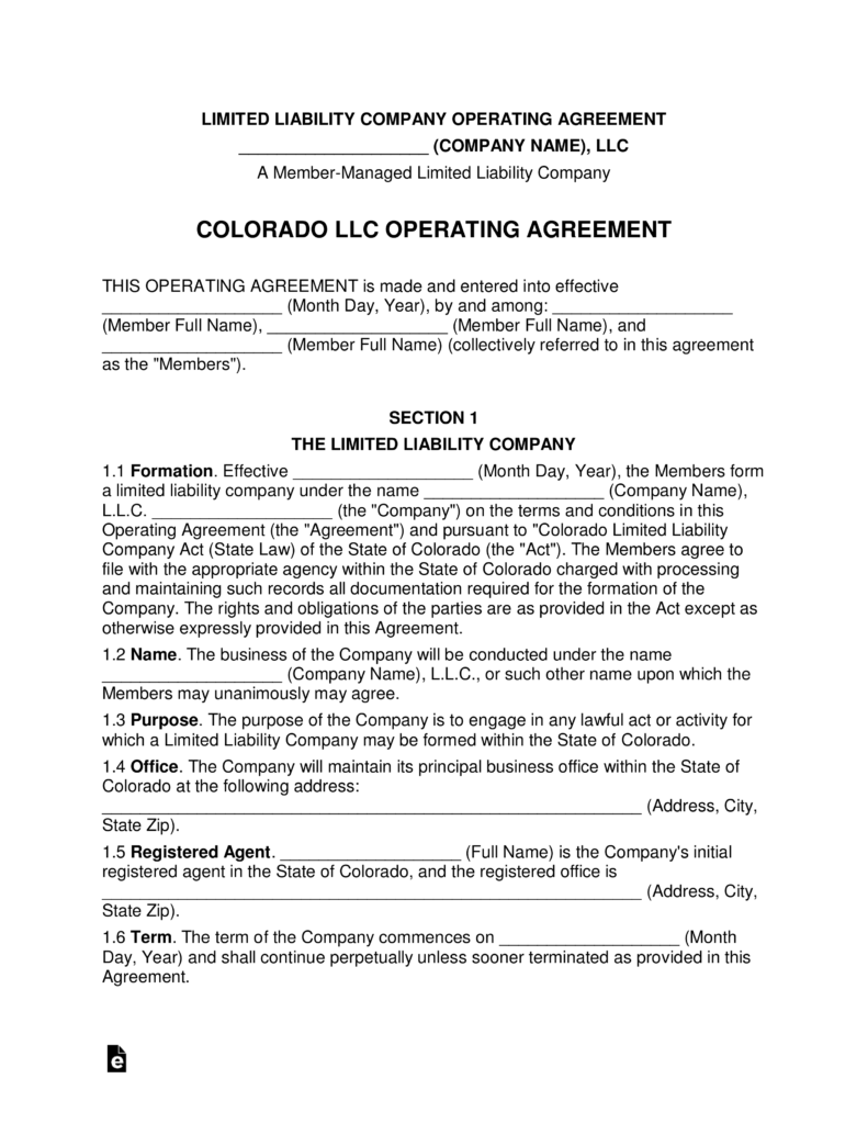 Colorado Multi-Member LLC Operating Agreement Form