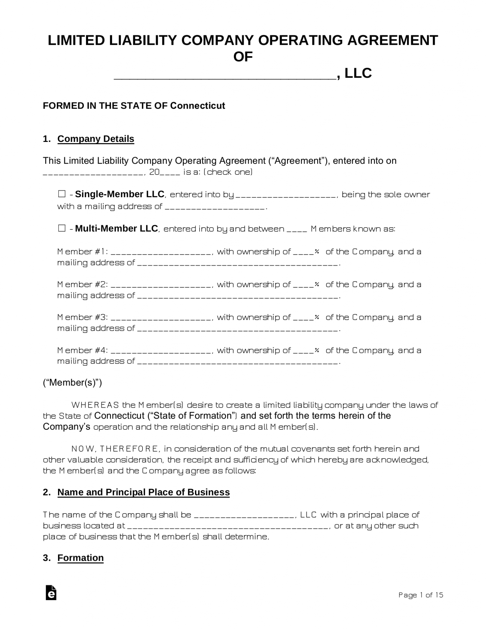 Free Connecticut Llc Operating Agreements 2 Pdf Word Eforms