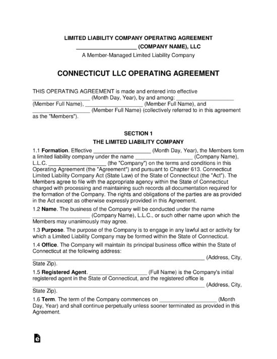 Free Connecticut Multi Member Llc Operating Agreement Form Pdf Word