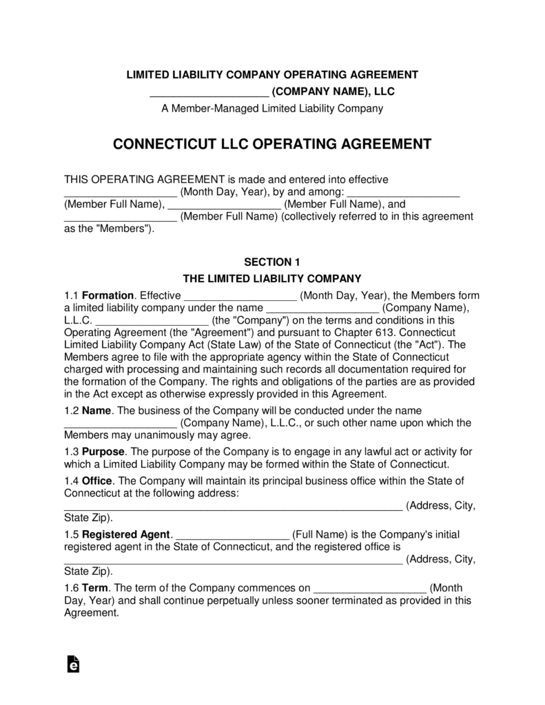 Free Connecticut Multi Member Llc Operating Agreement Form Pdf Word