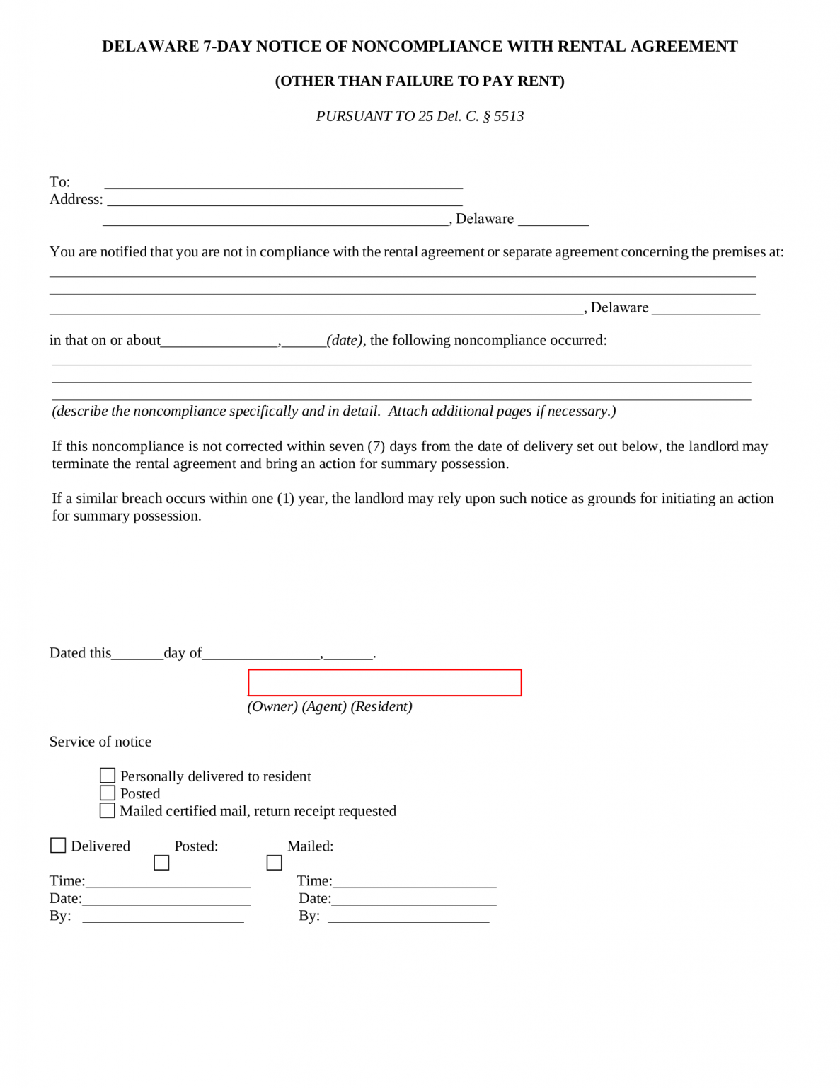 Free Delaware Eviction Notice Forms (4) - PDF | Word – EForms