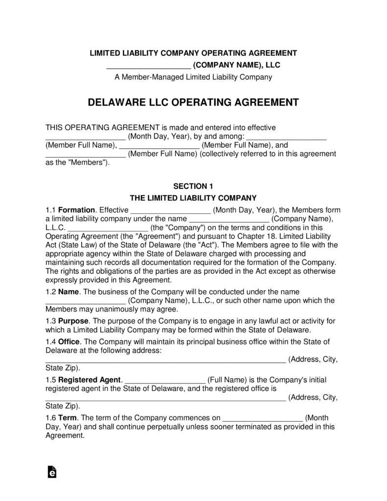 Delaware Multi-Member LLC Operating Agreement Form