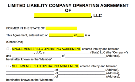 Free Llc Operating Agreement Template Sample Pdf Word Eforms 7738