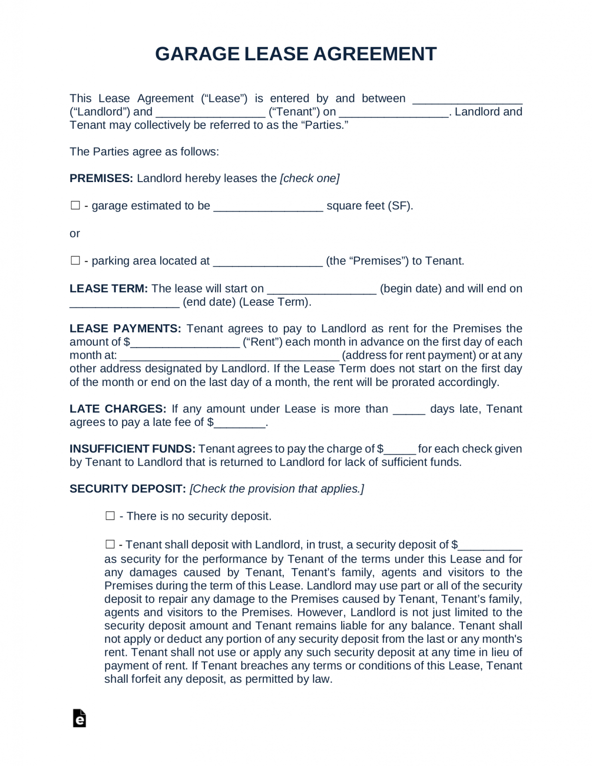 Free Garage (Parking) Rental Lease Agreement Template - PDF | Word – eForms