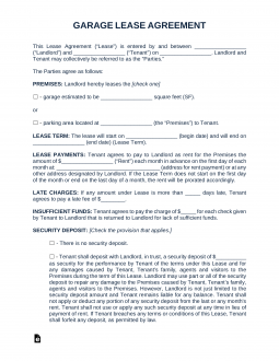 Garage (Parking) Rental Lease Agreement Template