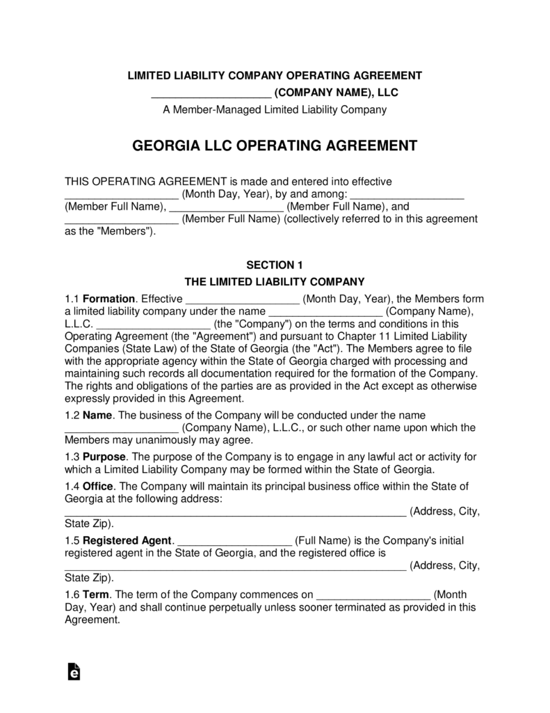 Georgia Multi-Member LLC Operating Agreement Form – eForms