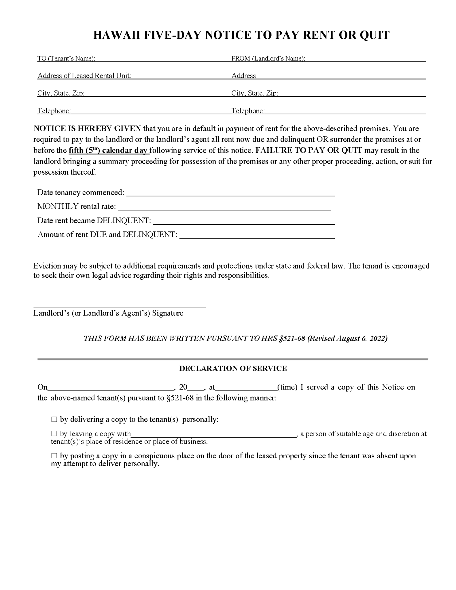 Free Hawaii Eviction Notice Forms (4) - PDF | Word – eForms