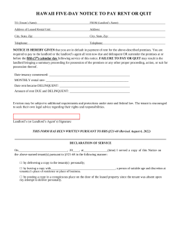 Hawaii 5-Day Notice to Quit Form | Non-Payment of Rent