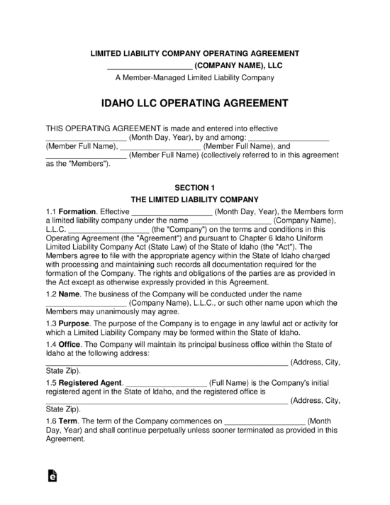 Idaho Multi Member Llc Operating Agreement Form Eforms