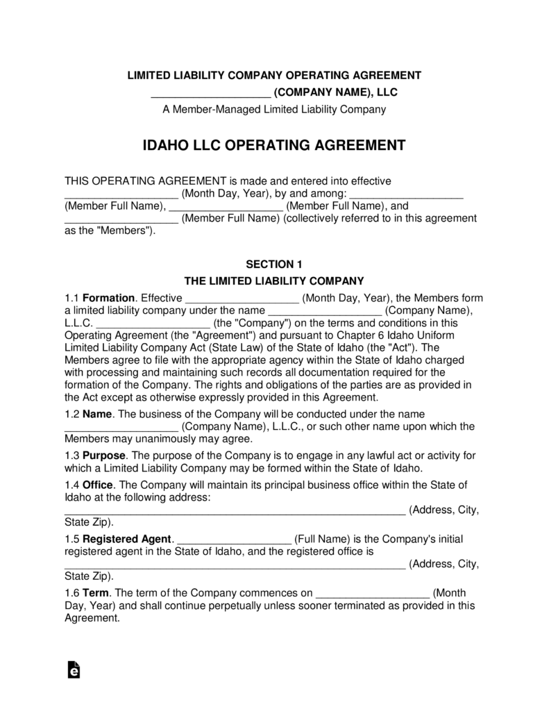 Idaho Multi-Member LLC Operating Agreement Form | eForms ...