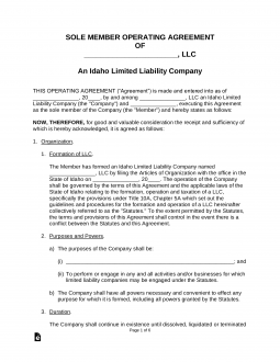 Idaho Single-Member LLC Operating Agreement Form | eForms ...