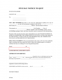 Illinois 5-Day Notice to Quit Form | Non-Payment of Rent