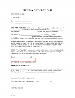 free illinois 5 day notice to quit form non payment of rent pdf