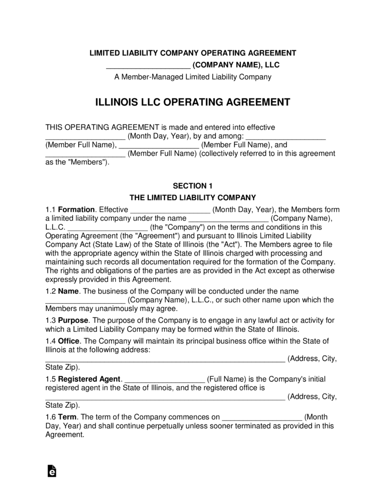 Illinois Multi-Member LLC Operating Agreement Form