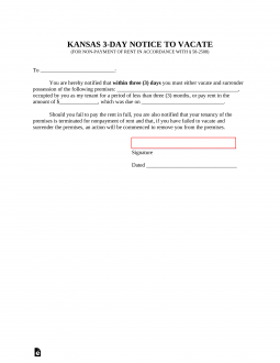 Kansas 3-Day Notice to Quit Form | Non-Payment