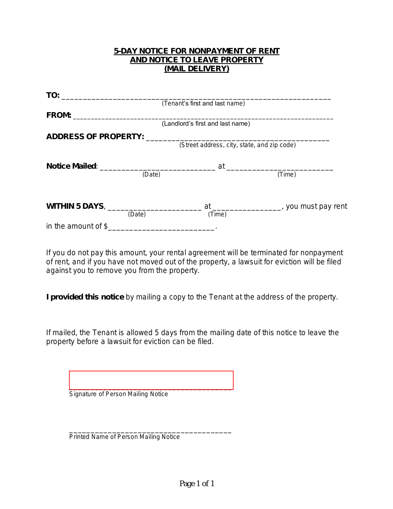 Free Kansas 5 Day Notice To Quit Form Non Payment Pdf Word Eforms 1464