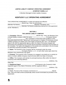 Kentucky Multi-Member LLC Operating Agreement Form