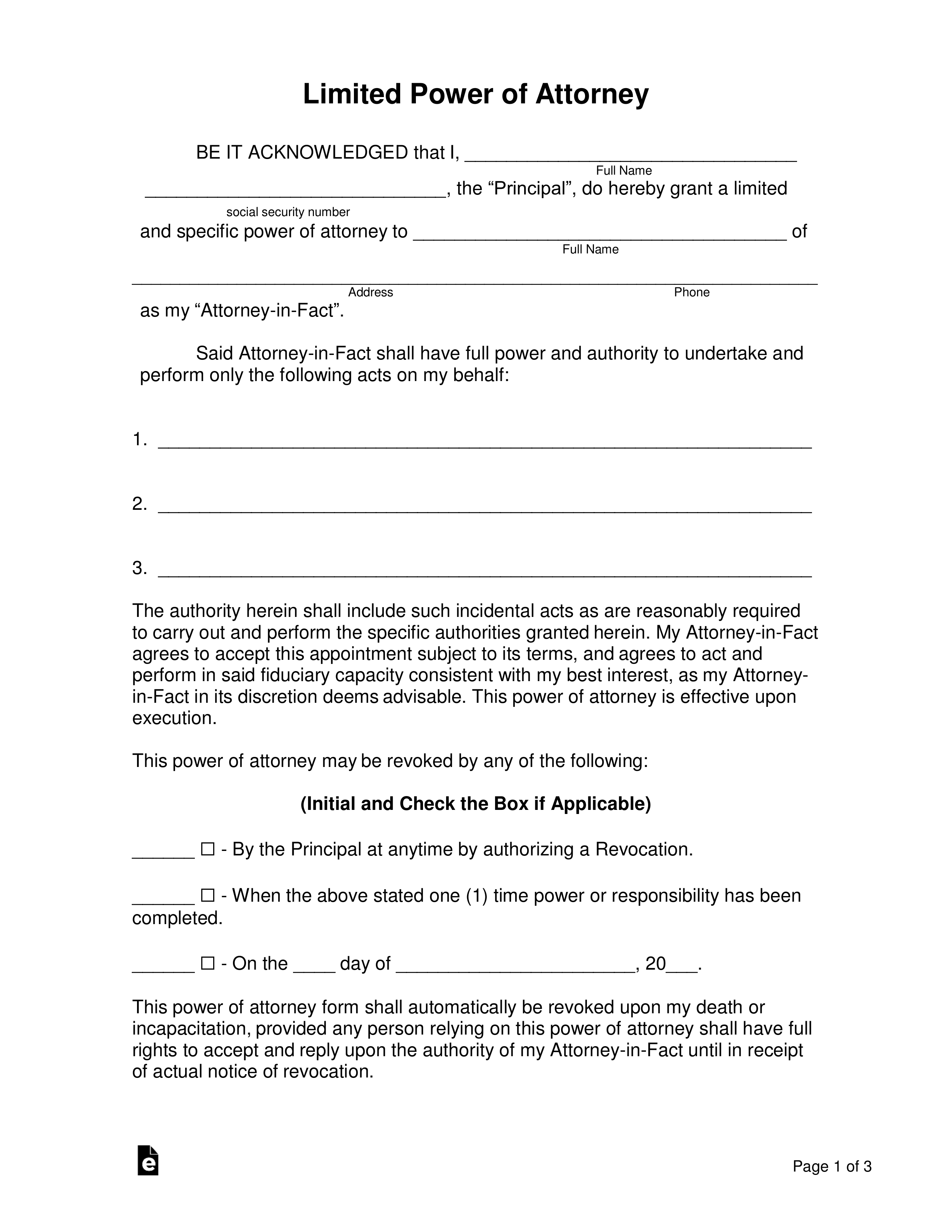 special power of attorney form example