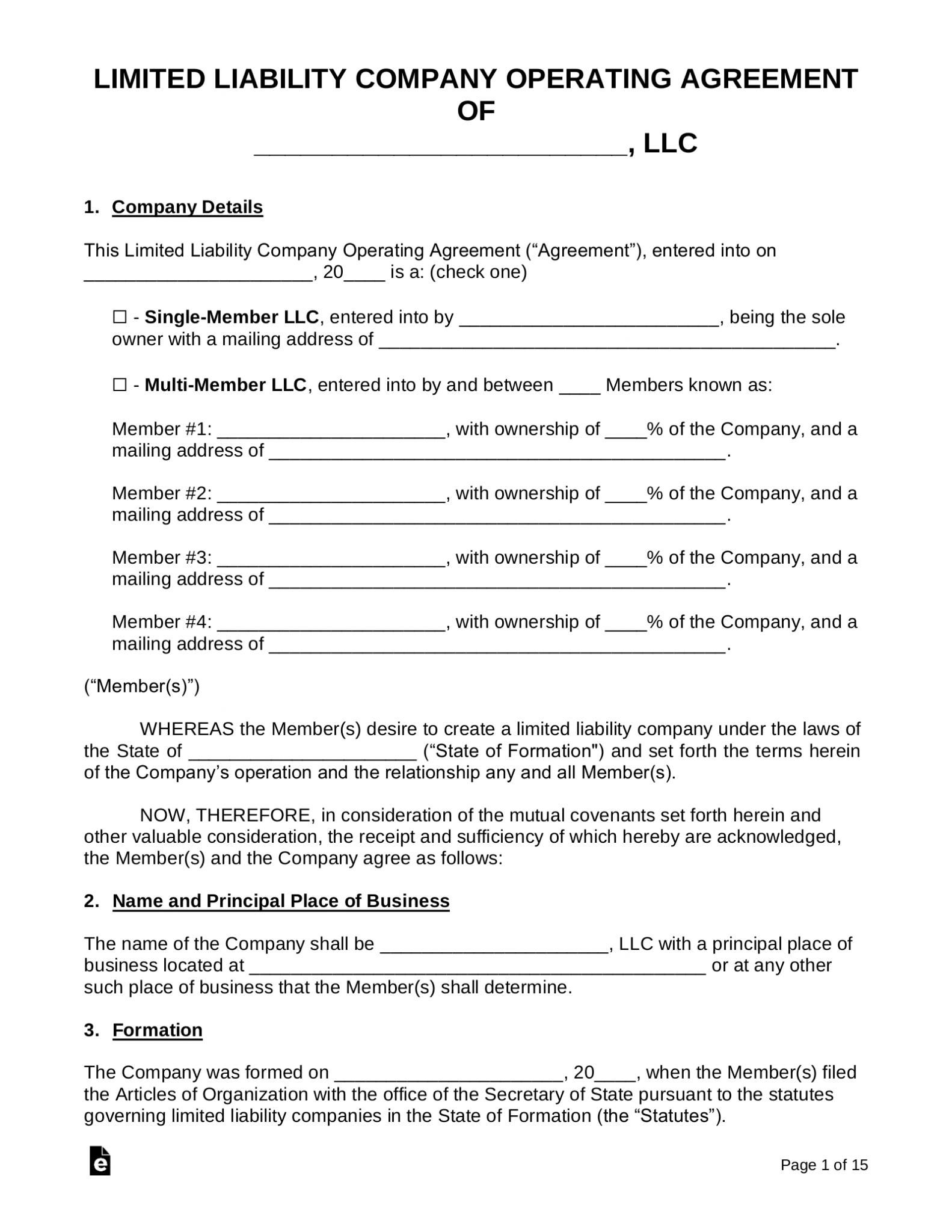 Free Llc Operating Agreement Templates 2 Pdf Word Eforms