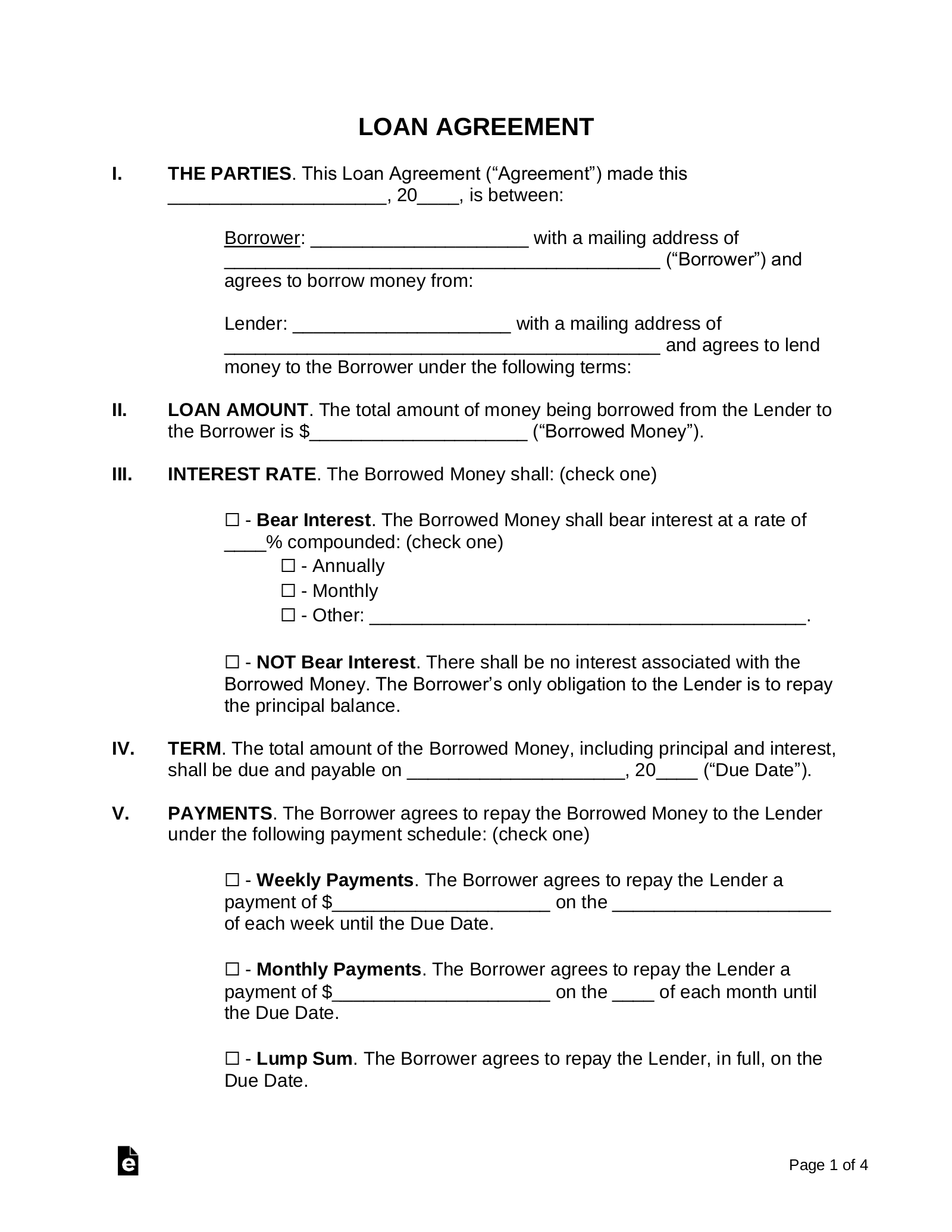 Blank Loan Agreement Template