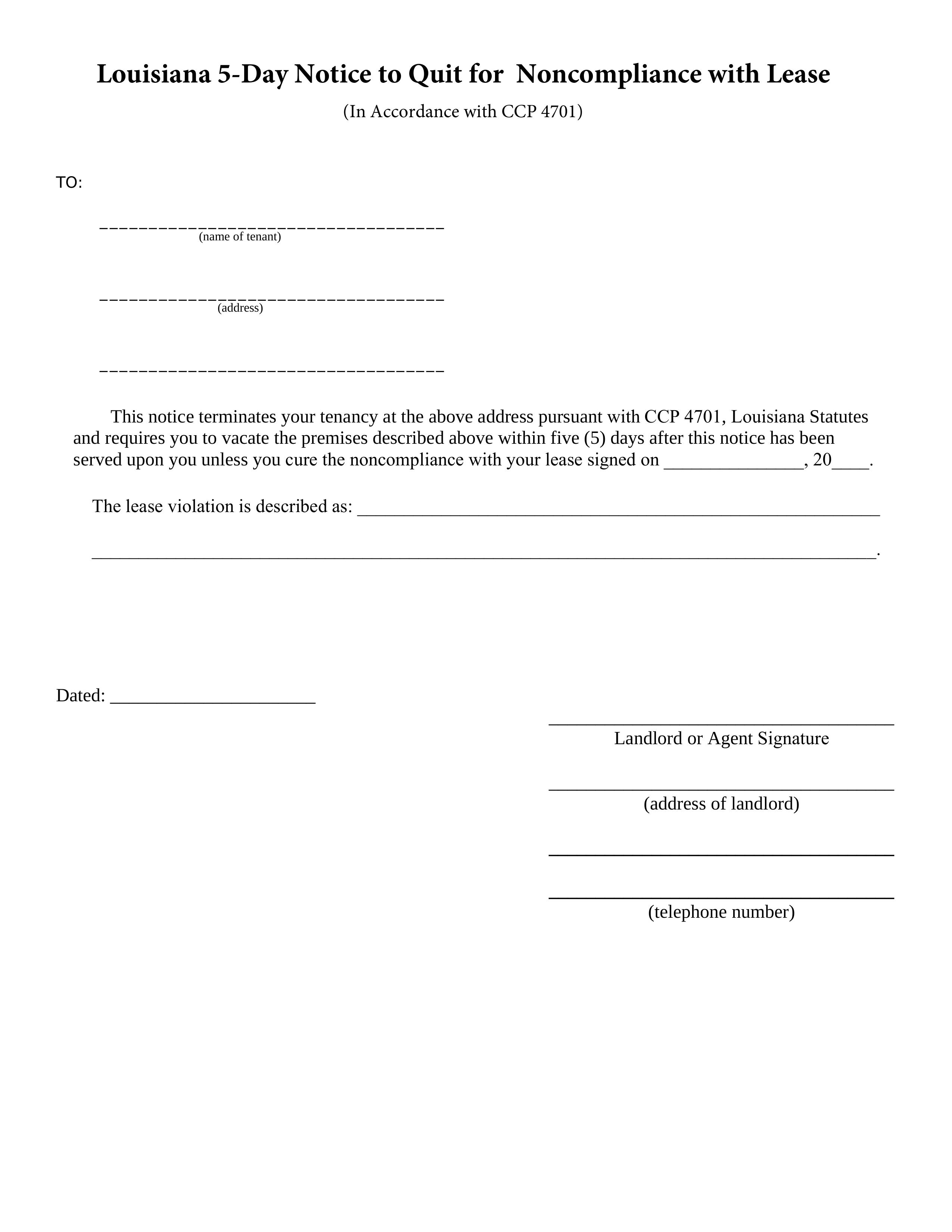 Louisiana 5Day Notice to Quit Form eForms