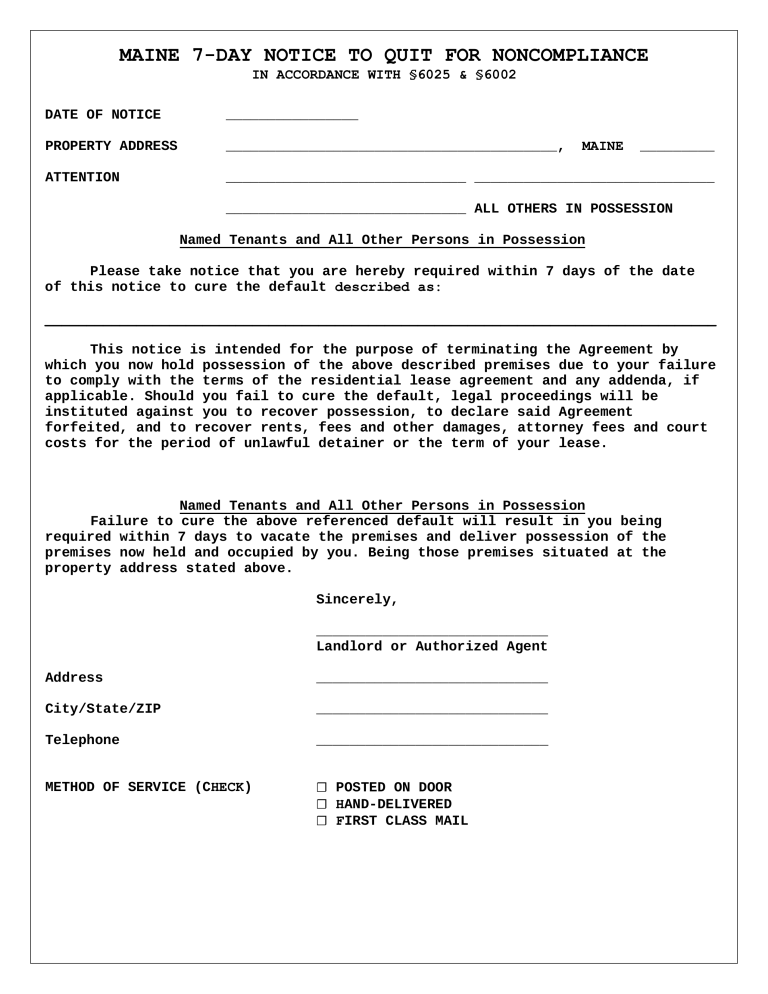 Free Maine Eviction Notice Forms 3 Pdf Word Eforms 8244