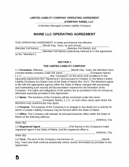 Maine Multi-Member LLC Operating Agreement Form