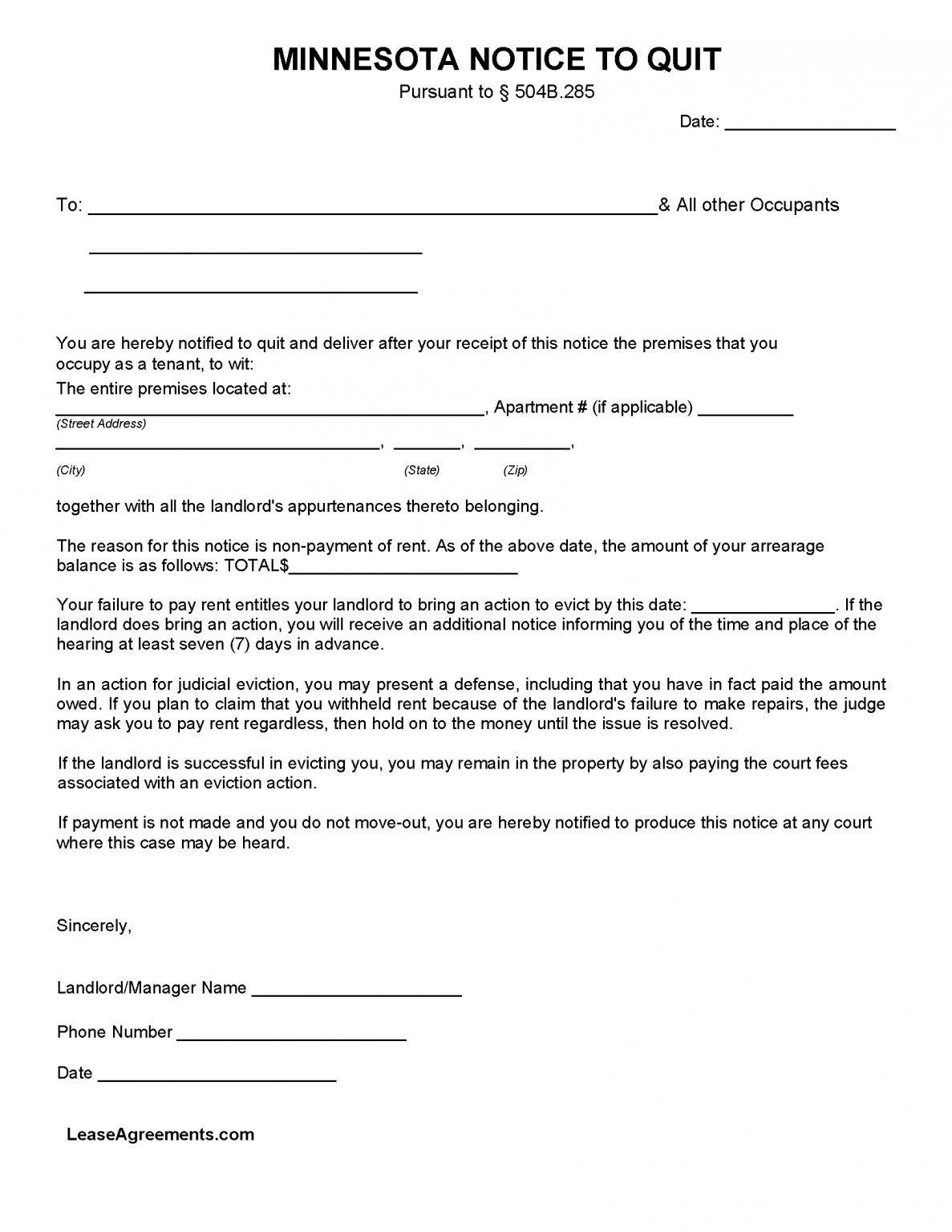 Free Minnesota Eviction Notice Forms (3) - PDF | Word – eForms