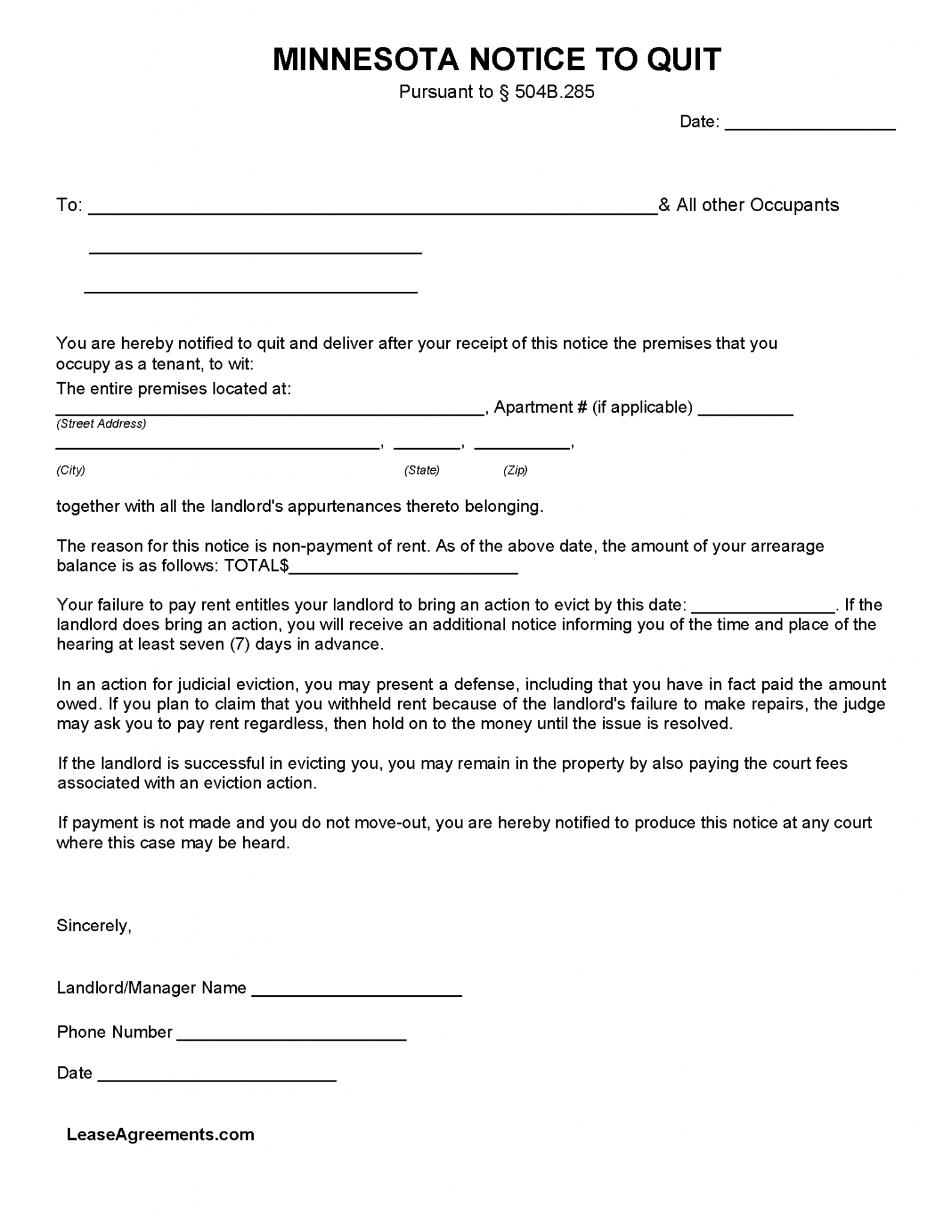 Free Minnesota Eviction Notice Forms (3) - PDF | Word – eForms