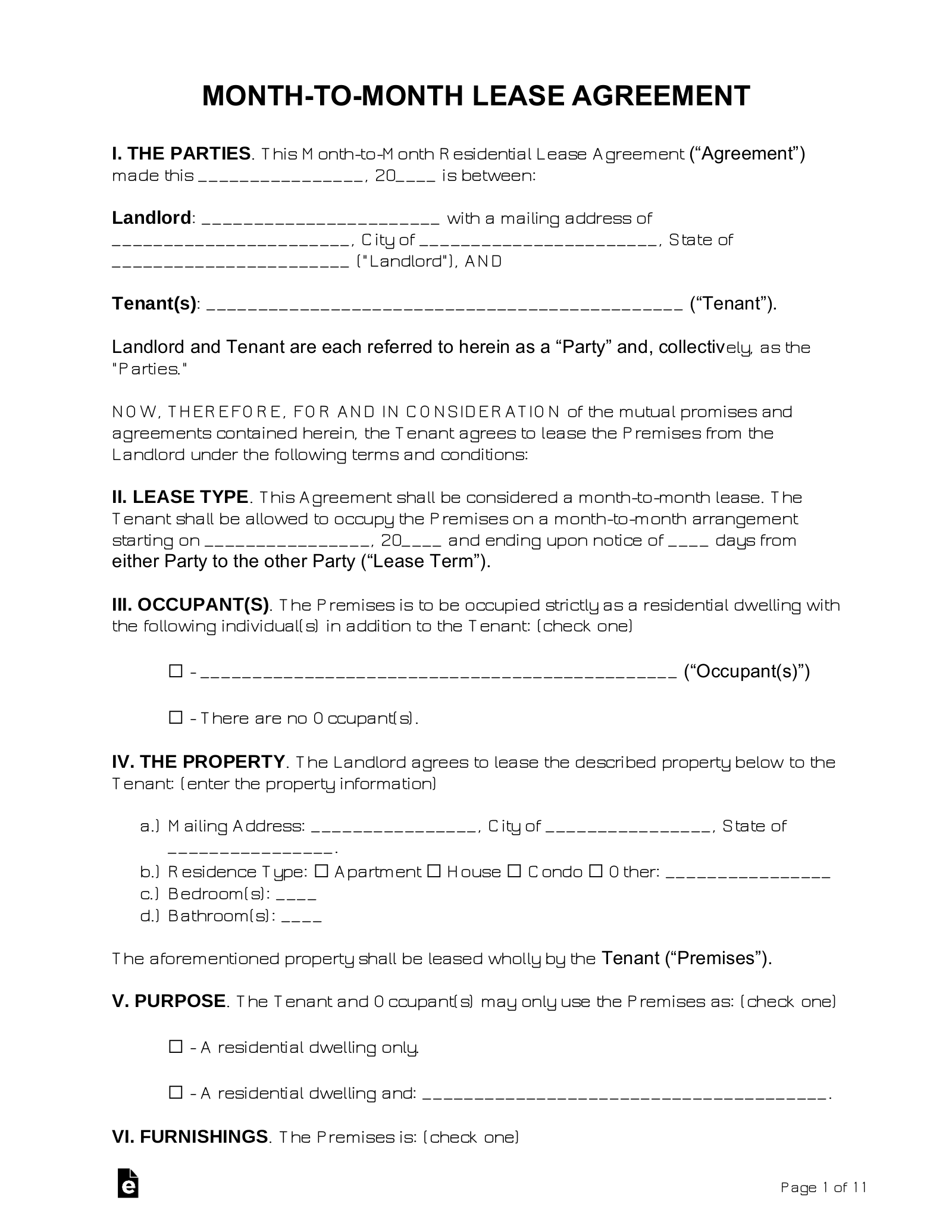 Short Term Rental Agreement Template from eforms.com