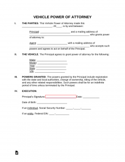 Motor Vehicle Power of Attorney Form