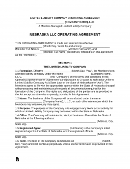 Nebraska Multi-Member LLC Operating Agreement Form