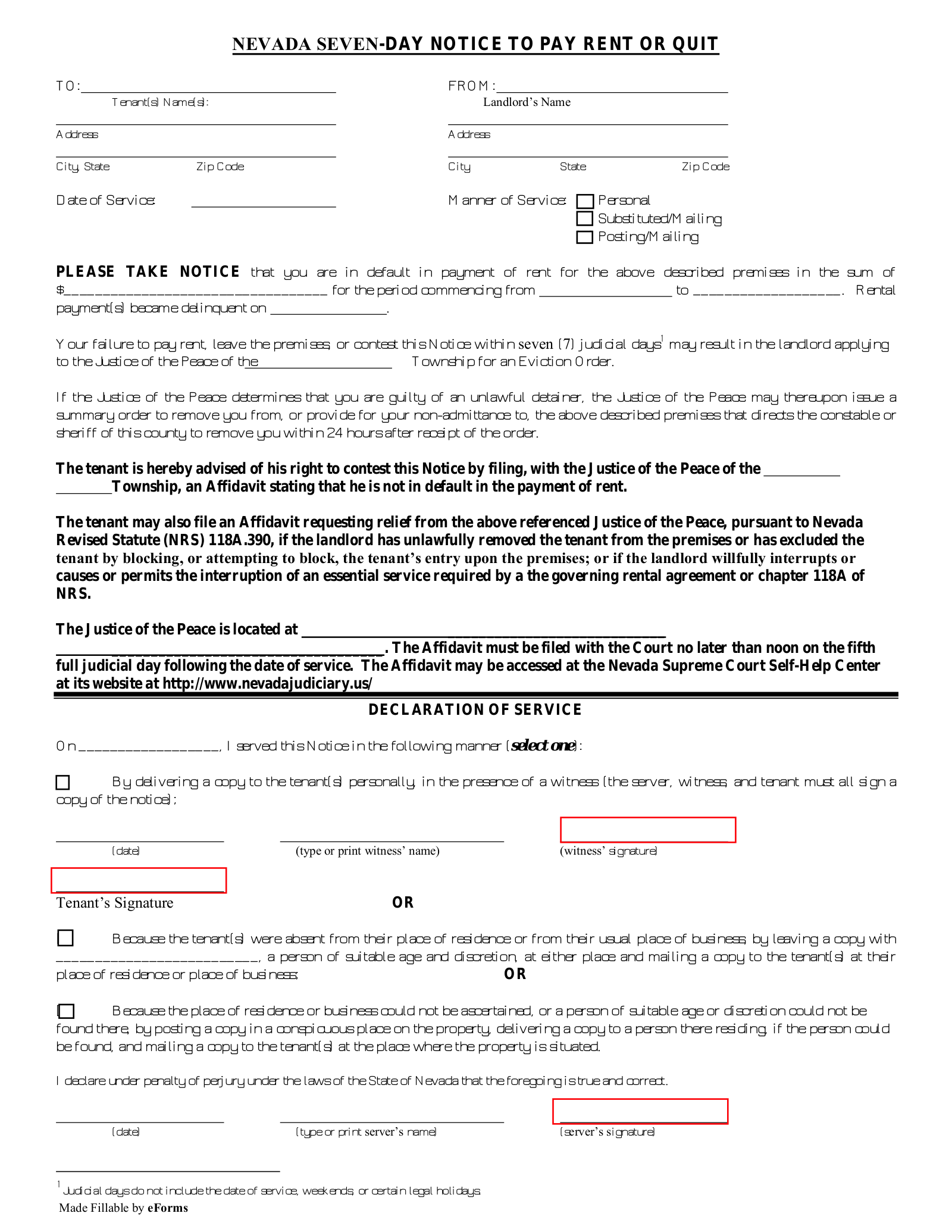 Nevada 7-Day Notice to Quit Form | Non-Payment of Rent