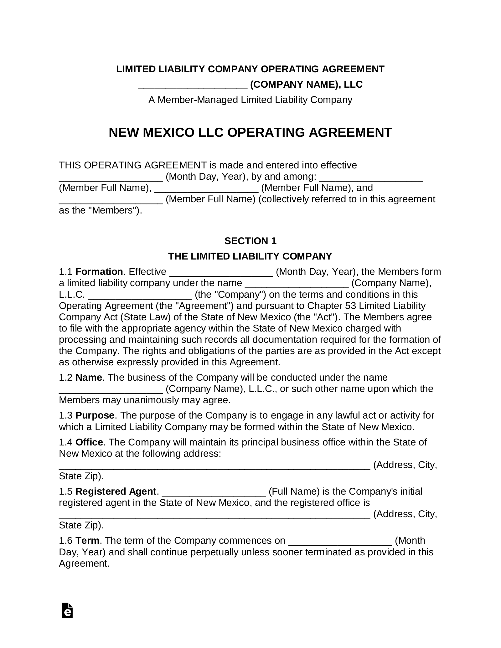 New Mexico Multi-Member LLC Operating Agreement Form