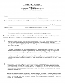 New Mexico 7-Day Notice to Quit Form | Non-Compliance