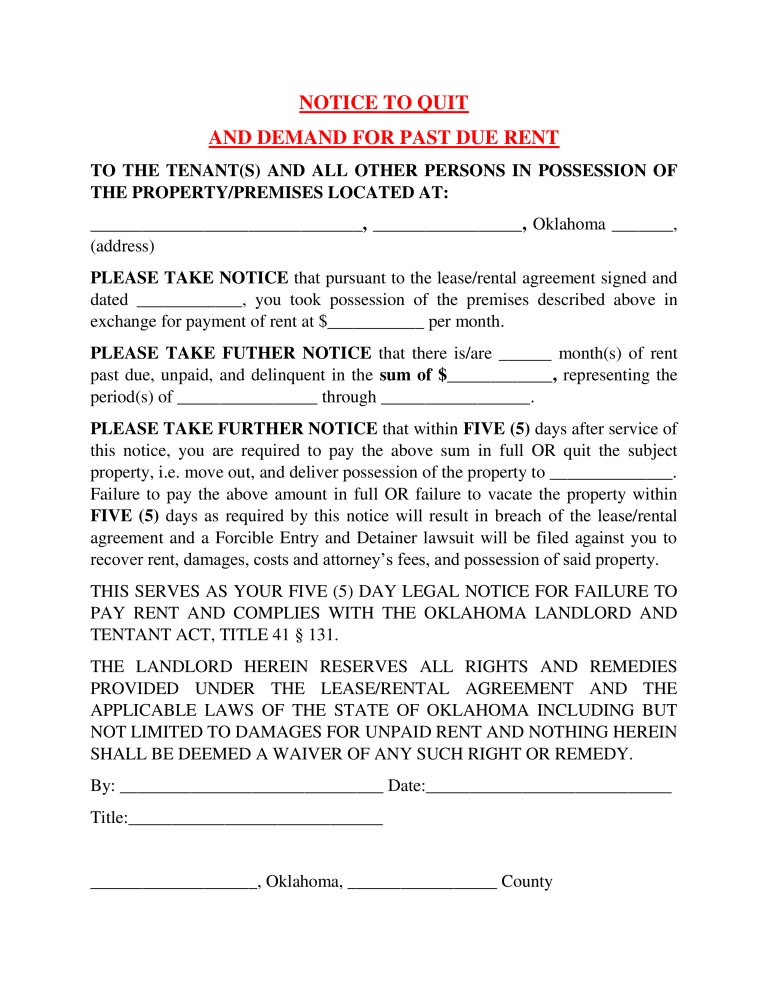 Free Oklahoma Eviction Notice Forms 4 PDF Word EForms