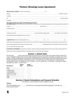 Pasture (Grazing) Rental Lease Agreement Template