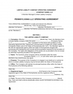 Pennsylvania Multi-Member LLC Operating Agreement Form