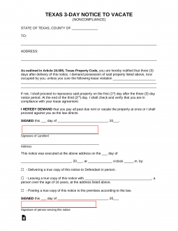 Texas 3-Day Notice to Quit Form | Non-Compliance