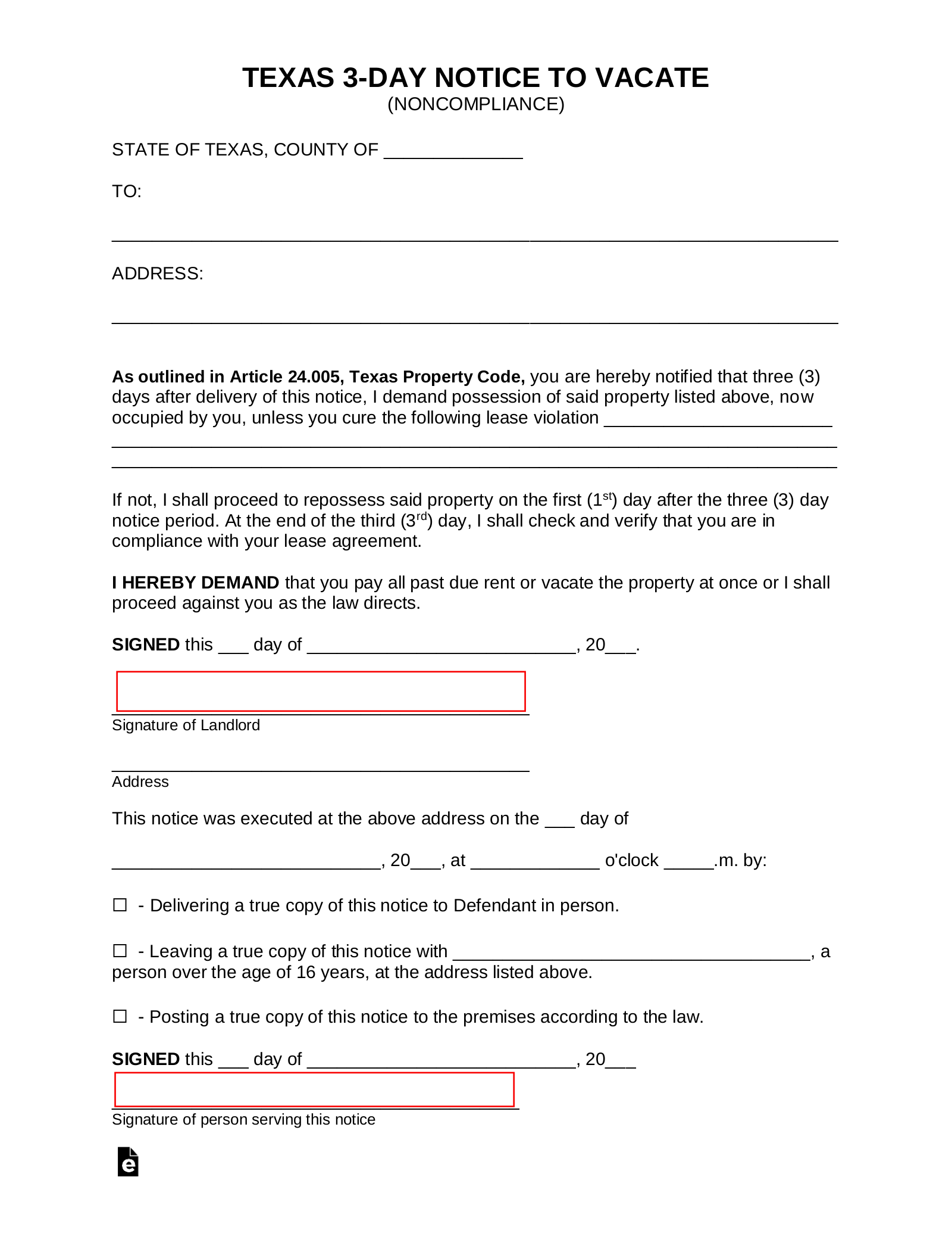 Free Texas 3 Day Notice To Quit Form Non Compliance Pdf Word Eforms
